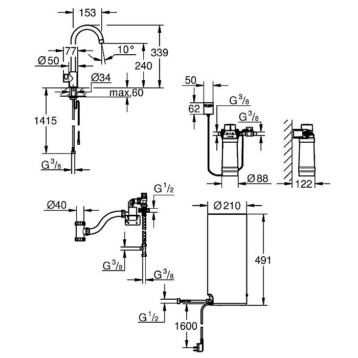 BATERIE BUCATARIE SI BOILER MARIMEA L GROHE RED MONO 30080001 [15]