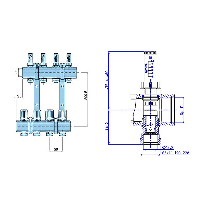DISTRIBUITOR+COLECTOR 1-3/4 10 CAI CU DEBITMETRE PEXKIT VALROM 66421001600 [3]