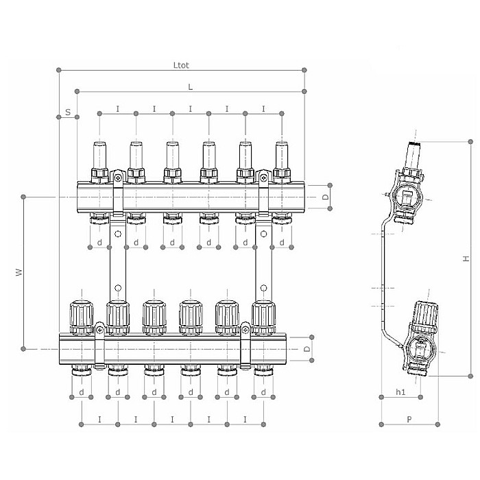 DISTRIBUITOR+COLECTOR 1-3/4 10 CAI CU DEBITMETRE PEXKIT VALROM 66421001600 [2]