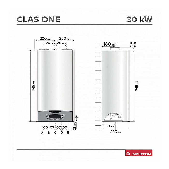 CENTRALA TERMICA PE GAZ ARISTON CLAS ONE WIFI 30 KW COMBI IN CONDENSATIE KIT EVACUARE INCLUS 3302124 [6]