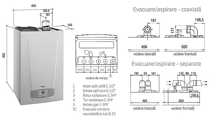 CENTRALA TERMICA PE GAZ IN CONDENSATIE BAXI NUVOLA DUO-TEC+ 24 GA CU BOILER INCORPORAT 40L KIT EVACUARE INCLUS [4]