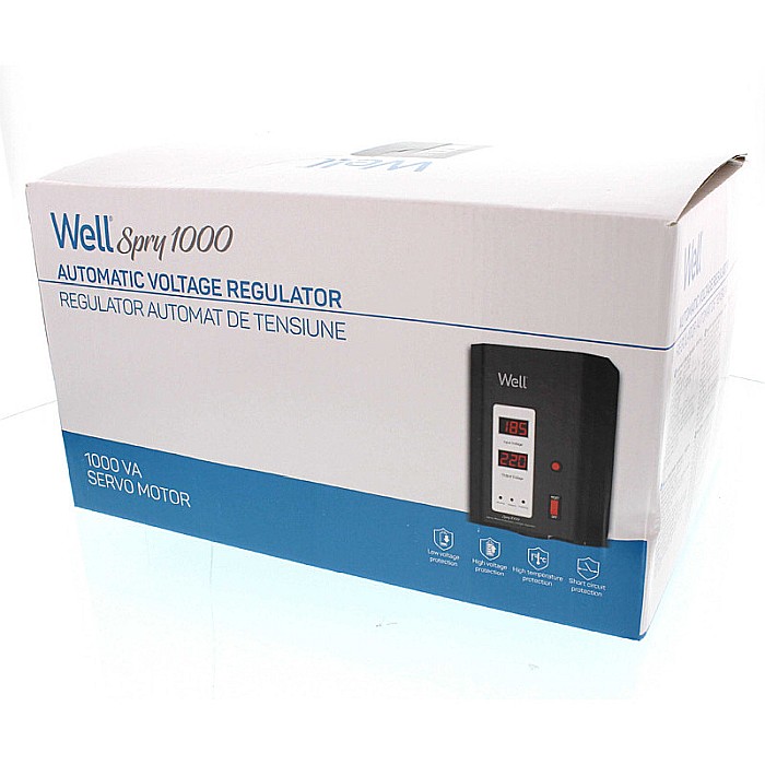 STABILIZATOR AUTOMAT 1000VA CU SERVO MOTOR NEGRU CU MONTAJ PERETE AVR-SRV-SPRY1000BK WELL [4]