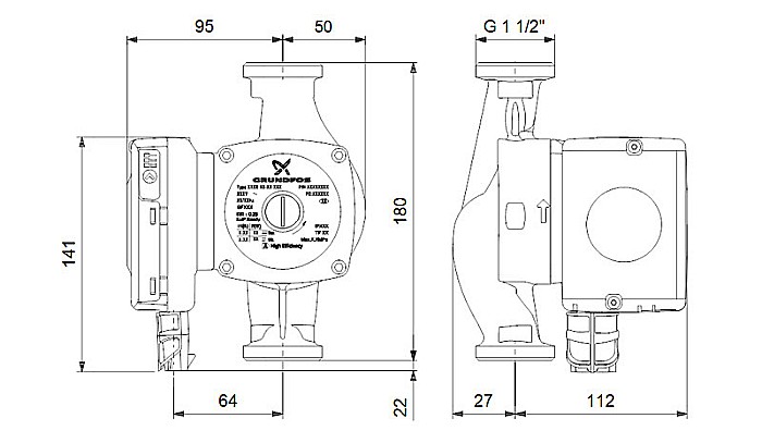 POMPA RECIRCULARE GRUNDFOS UPS 2 25-80 180 98707853 [3]