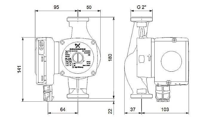 POMPA RECIRCULARE GRUNDFOS UPS 2 32-80 180 98707855 [3]