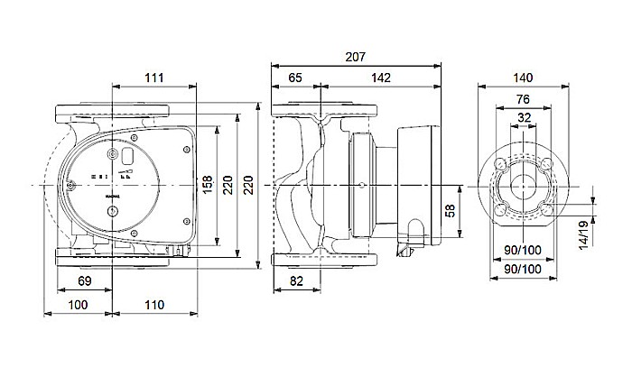 POMPA RECIRCULARE GRUNDFOS MAGNA1 32-100 F N 220 CORP INOX 99221257 [3]