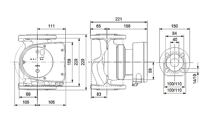 POMPA RECIRCULARE GRUNDFOS MAGNA1 40-60 F N 220 CORP INOX 99221300 [3]