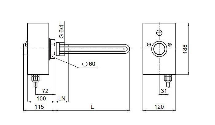 REZISTENTA ELECTRICA REGULUS 6KW CU TERMOSTAT 11/2 L555MM CU TERMINAL NEINCALZIT 18386 [2]