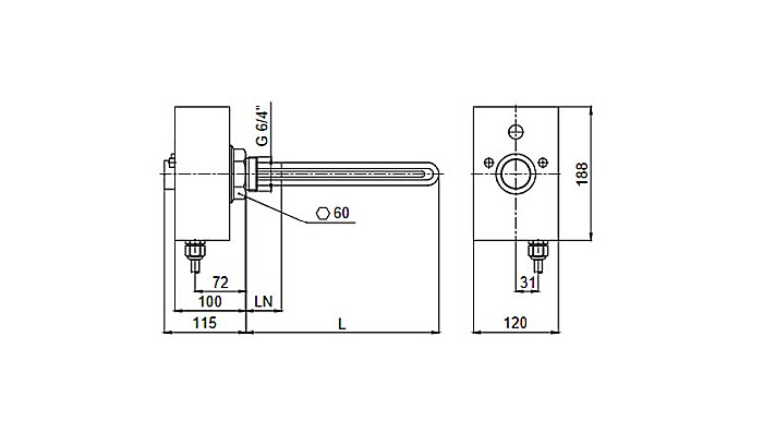 REZISTENTA ELECTRICA REGULUS 4.5KW CU TERMOSTAT 11/2 L500MM CU TERMINAL NEINCALZIT 18915 [2]