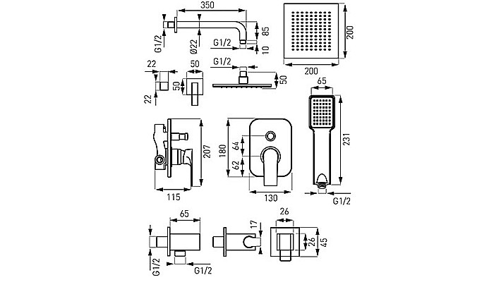 BATERIE DUS INCASTRAT CU ACCESORII SQUARE BAQ7P-SET1-S FERRO [2]