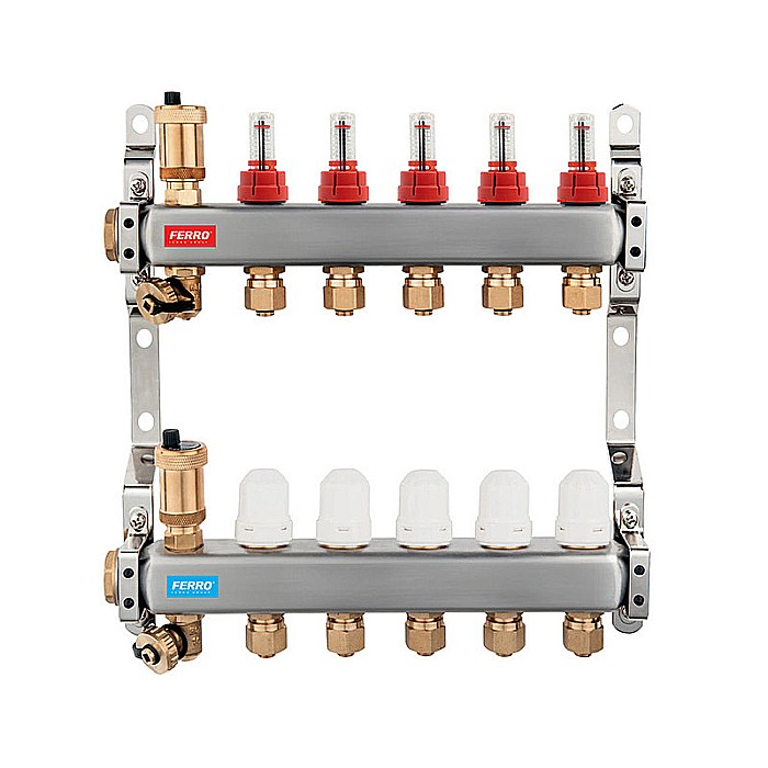 DISTRIBUITOR COLECTOR 10 CAI FERRO SN-RZP10S INOX 1" CU DEBITMETRE RACORD 16X2MM - Copie - Copie [1]