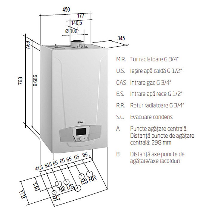 CENTRALA TERMICA PE GAZ IN CONDENSATIE BAXI LUNA PLATINUM+ 24 GA KIT EVACUARE INCLUS [4]