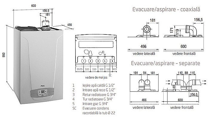 CENTRALA TERMICA PE GAZ IN CONDENSATIE BAXI NUVOLA DUO-TEC+ 24 GA CU BOILER INCORPORAT 40L KIT EVACUARE INCLUS [4]