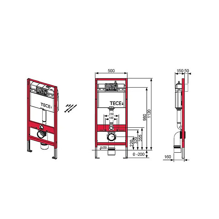 REZERVOR WC INCASTRAT TECEBASE  50X112CM CLAPETA DE ACTIONARE TECE NOW ALBA SI SISTEM DE FIXARE INCLUSE 9400413 [2]
