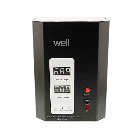 Stabilizatoare de tensiune - STABILIZATOR AUTOMAT 1000VA CU SERVO MOTOR NEGRU CU MONTAJ PERETE AVR-SRV-SPRY1000BK WELL