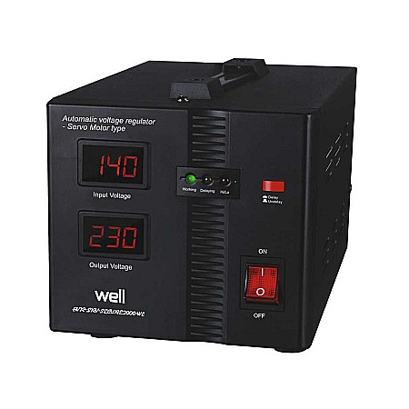 Stabilizatoare de tensiune - STABILIZATOR TENSIUNE 2000VA NEGRU SERVOMOTOR AVR-SRV-2000 SECURE WELL