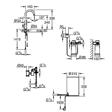 BATERIE BUCATARIE SI BOILER MARIMEA M GROHE RED MONO 30085A01 [14]