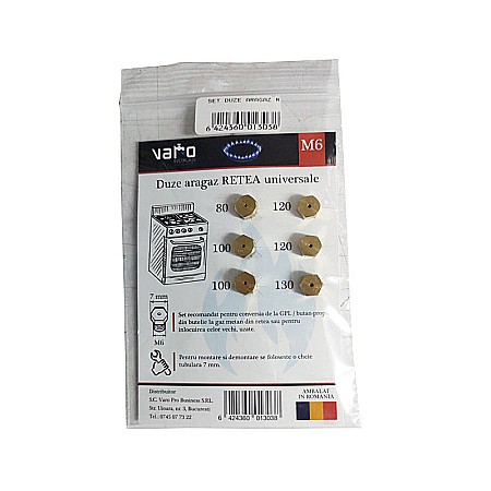 Tevi si fitinguri negre pentru gaz sau instalatii termice - SET DUZE ARAGAZ RETEA M6 UNIVERSALE 6BUC/SET