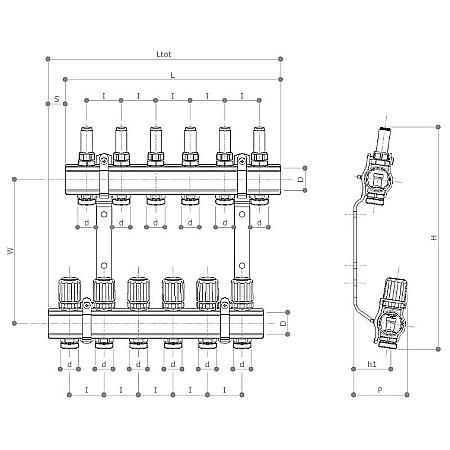 DISTRIBUITOR+COLECTOR 1-3/4 7 CAI CU DEBITMETRE EUROCON PEXKIT VALROM 66420701600 [1]