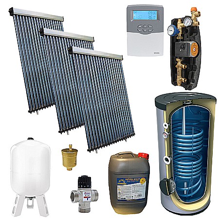 Kituri panouri solare apa calda - KIT PANOU SOLAR APA CALDA PRESURIZAT 10P CONFORT CU BOILER CU DOUA SERPENTINE 500L PANOSOL C.420