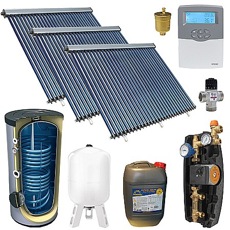 Panouri solare apa calda - KIT PANOU SOLAR APA CALDA PRESURIZAT 15P CONFORT CU BOILER CU DOUA SERPENTINE 750L PANOSOL C.423