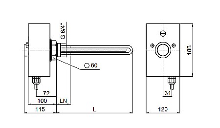 REZISTENTA ELECTRICA REGULUS 3KW CU TERMOSTAT 11/2 L370MM CU TERMINAL NEINCALZIT 19043 [1]
