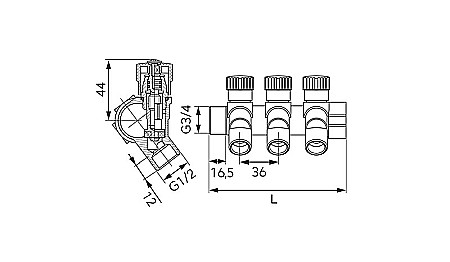 DISTRIBUITOR 4 CAI 3/4X1/2 UNGHI PENTRU APA CALDA SI APA RECE RDW200400 FERRO [1]