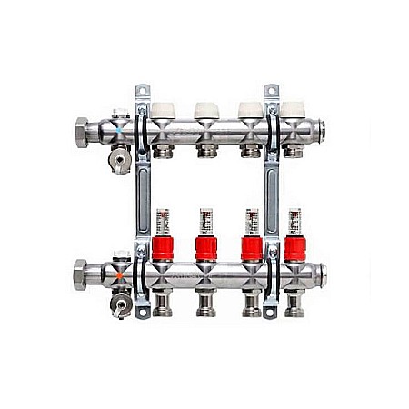 Incalzire in pardoseala - DISTRIBUITOR-COLECTOR 4 CIRCUITE 1 INOX KERMI CU DEBITMETRE 3/4 EUROCON