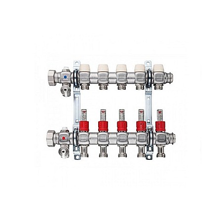 Incalzire in pardoseala - DISTRIBUITOR-COLECTOR 5 CIRCUITE 1 INOX KERMI CU DEBITMETRE 3/4 EUROCON
