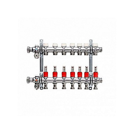 Incalzire in pardoseala - DISTRIBUITOR-COLECTOR 7 CIRCUITE 1 INOX KERMI CU DEBITMETRE 3/4 EUROCON