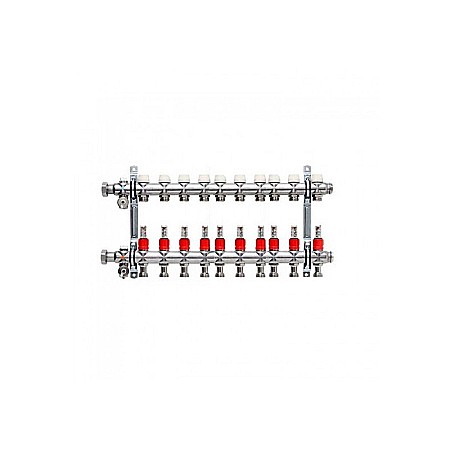 Incalzire in pardoseala - DISTRIBUITOR-COLECTOR 11 CIRCUITE 1 INOX KERMI CU DEBITMETRE 3/4 EUROCON