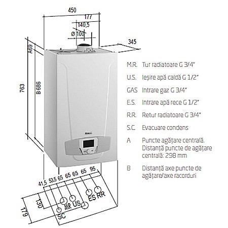 CENTRALA TERMICA PE GAZ IN CONDENSATIE BAXI LUNA PLATINUM+ 24 GA KIT EVACUARE INCLUS [3]
