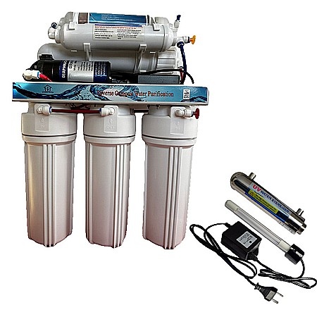 Osmoza inversa - FILTRU DE APA CU OSMOZA INVERSA IN 6 TREPTE CU MINERALIZARE CU POMPA SI LAMPA UV KT-RO-50-UV