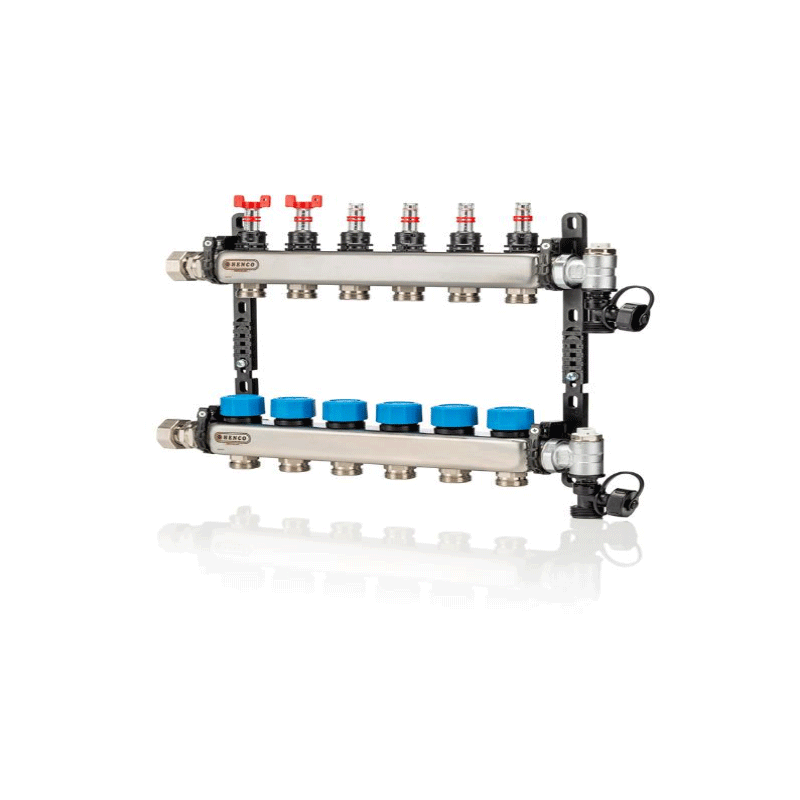 Distribuitoare incalzire pardoseala - COLECTOR HENCO INOX 1"X5 CAI DEBITMETRE+CAP TERMINAL