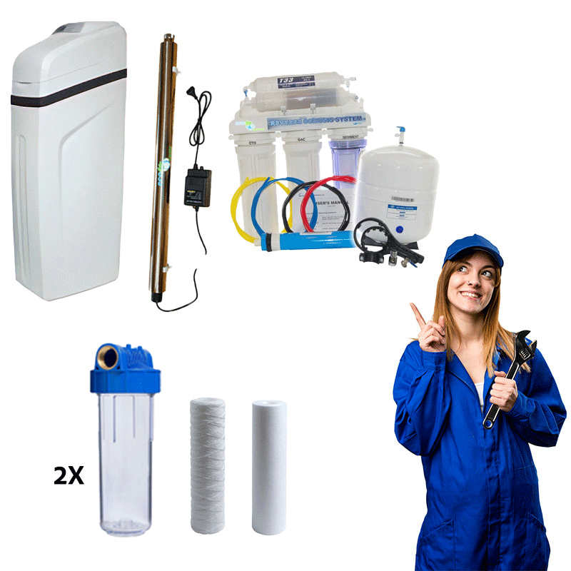 Pachet dedurizator Karetech KT Soft 25, osmoza inversa cu pompa, sterilizator UV, carcasa si cartuse [0]