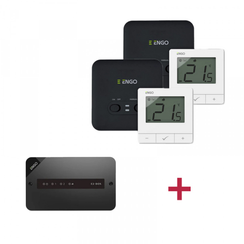 Termostate centrala ambient - PACHET TERMOSTAT DE AMBIENT CU CONTROL PRIN INTERNET PENTRU 2 ZONE CU 2 POMPE DE CIRCULATIE ENGO ALB E20i-W+ECB2-230