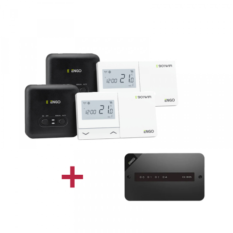 Termostate centrala ambient - PACHET TERMOSTAT DE AMBIENT CU CONTROL PRIN INTERNET PENTRU 2 ZONE CU 2 POMPE DE CIRCULATIE ENGO E901-WIFI+ECB2-230