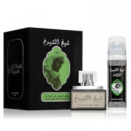 Apa de Parfum Sheikh Al Shuyukh Black, Lattafa Perfumes, Barbati -  50 ml + Deodorant Spray, Lattafa Perfumes, Barbati -  50 ml