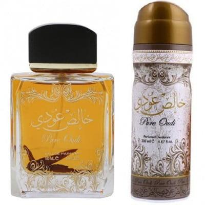 Apa de Parfum Pure Oudi, Lattafa Perfumes, Unisex - 100 ml + Deodorant Spay Lattafa Perfumes, Unisex - 50 ml [1]