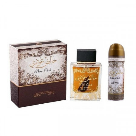 Lattafa - Apa de Parfum Pure Oudi, Lattafa Perfumes, Unisex - 100 ml + Deodorant Spay Lattafa Perfumes, Unisex - 50 ml