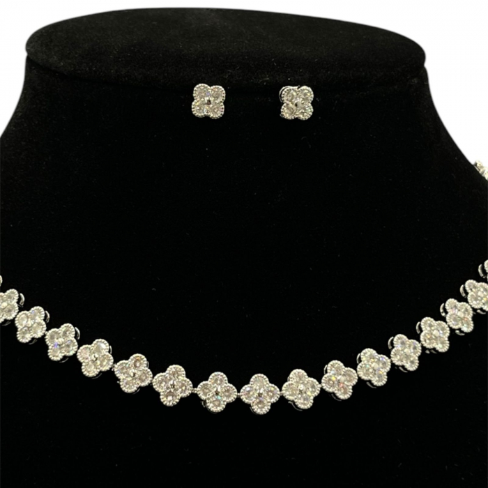 Set Tennis Silver Flower Colier + Cercei [2]
