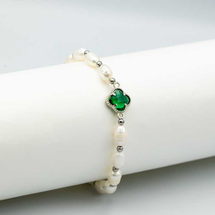 Brățară Cu Perle Naturale Și Pandantiv Verde Alhambra [2]