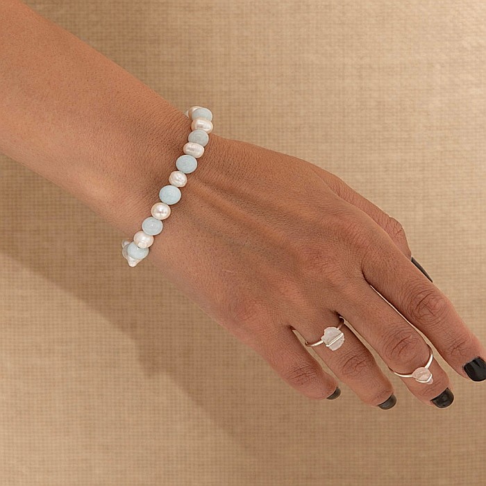 Brățară Handmade Din Pietre Naturale Aquamarine și Perle [2]