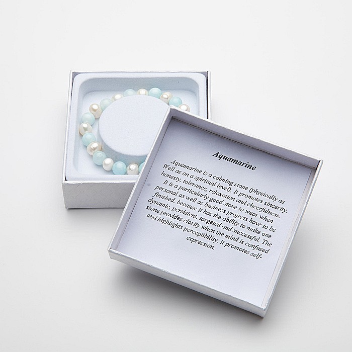 Brățară Handmade Din Pietre Naturale Aquamarine și Perle [3]