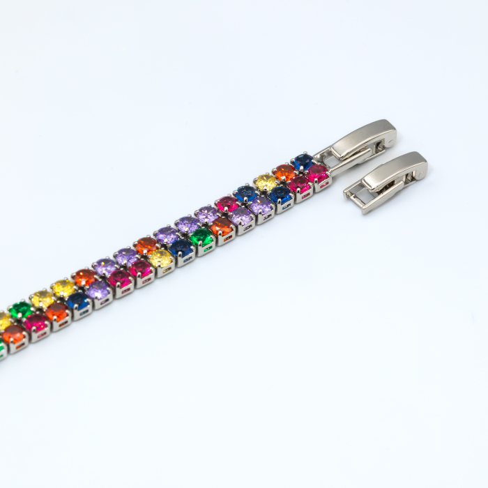 Brățară Tennis Multicoloră Dublă Placată Cu Aur [2]