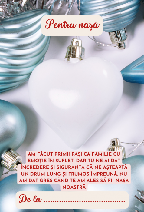 Cartonaș personalizat cu mesaj și fotografie – Emoție în cutia de bijuterii - Model albastru cu globuri [2]