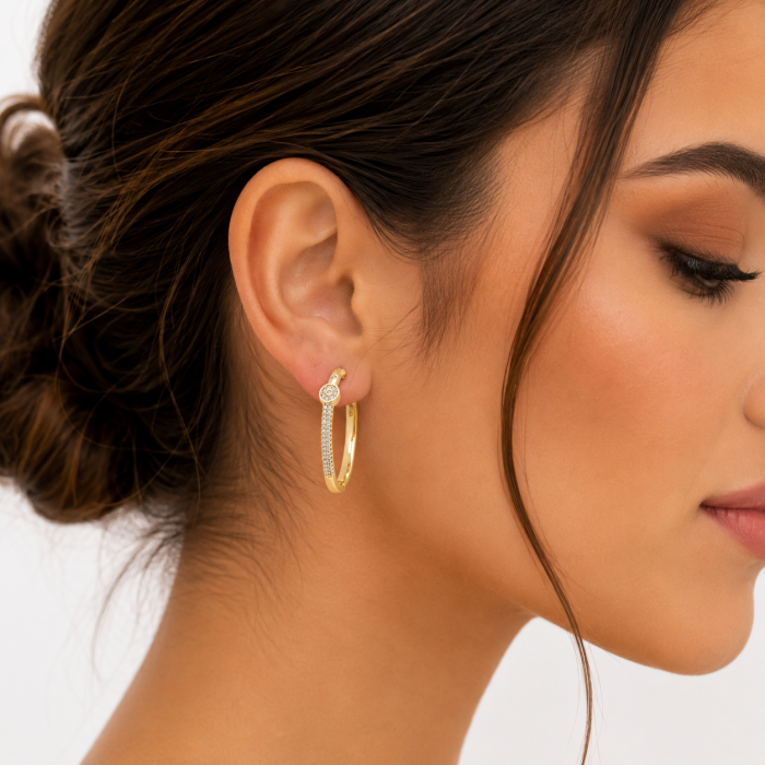 Cercei Aurii Golden Hoops Cu Zirconia [2]