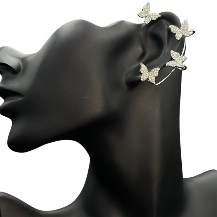 Cercei Ear Cuff Argintii Silver Butterfly [3]