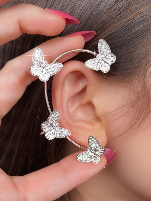 Cercei Ear Cuff Argintii Silver Butterfly [2]