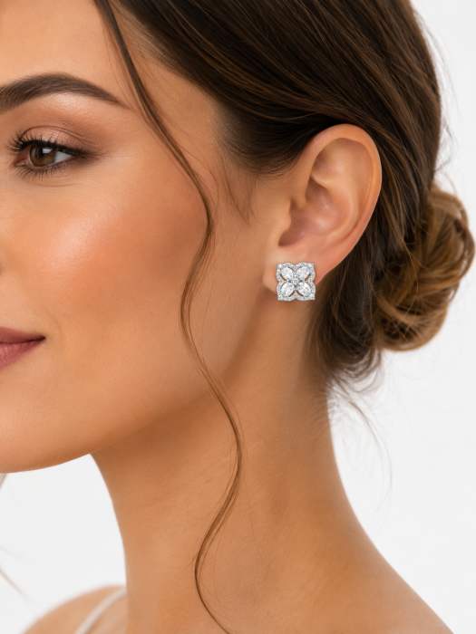 Cercei Tip Stud Silver Flower [2]