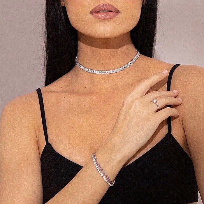 Chocker Tennis Placat Cu Aur Alb De 18K [2]